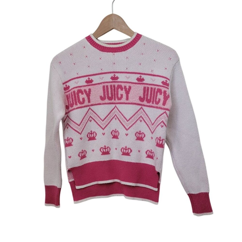 Juicy Couture JUICY Pink & White Acrylic Knit Crewneck Sweater Sz XS